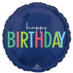 Fol. balionas "Happy Birthday"/mėlynas (18" 43 cm.) - 1