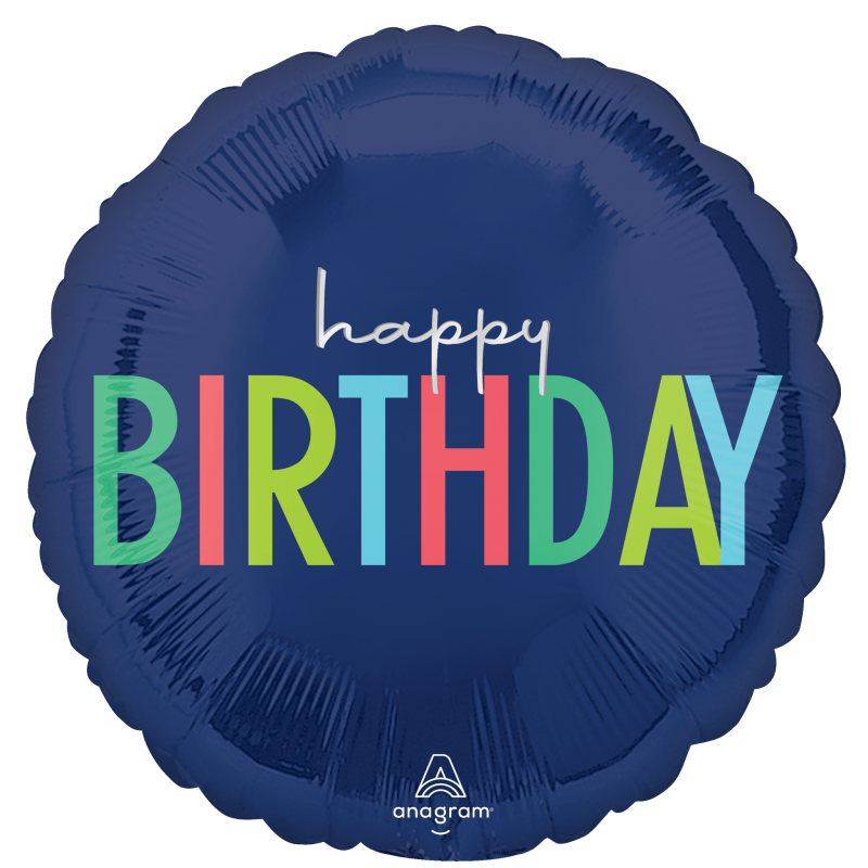 Fol. balionas "Happy Birthday"/mėlynas (18" 43 cm.) - 1