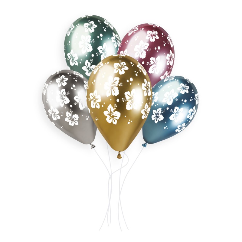 Guminiai balionai "Gėlės"/chrome (25 vnt./ 35 cm.) - 1