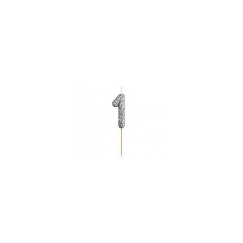 Žvakutė "1" / sidabrinė (1 vnt./8 cm) - 2