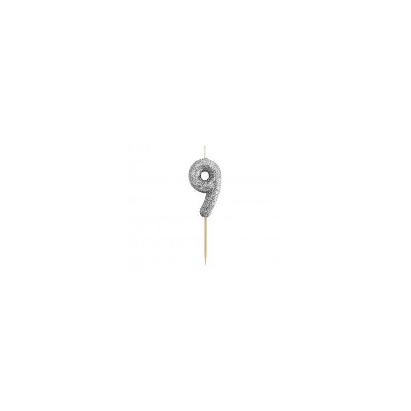 Žvakutė "9" / sidabrinė (1 vnt./8 cm) - 1