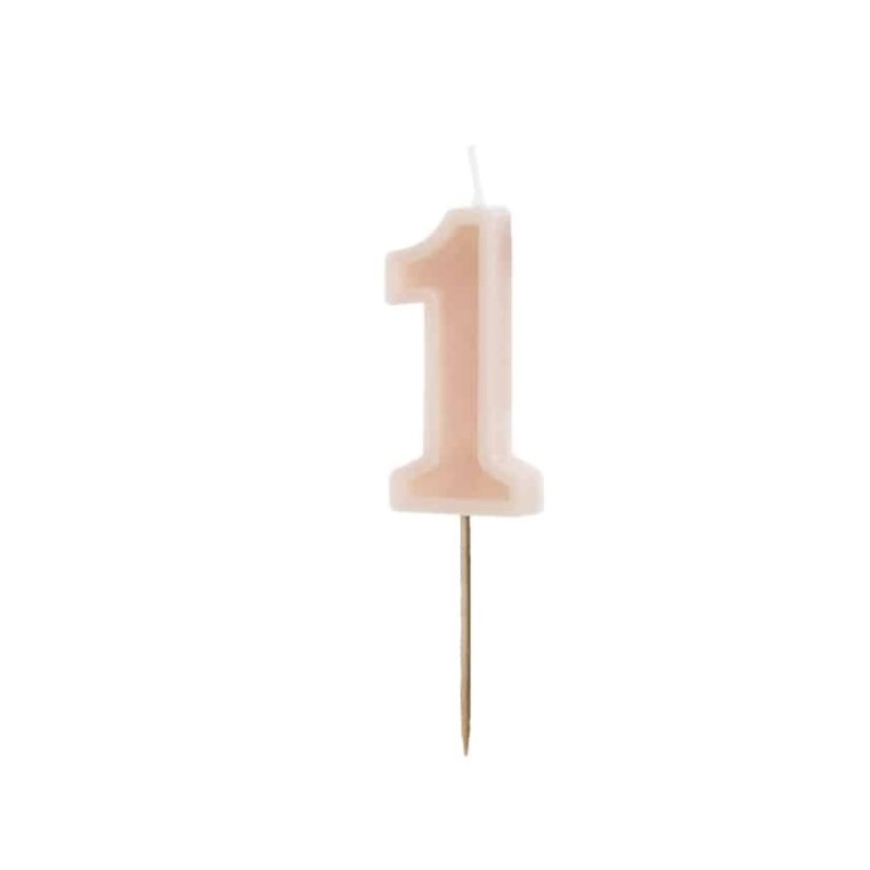 Torto žvakutė "1" / rausva (1 vnt./ 6 cm) - 1