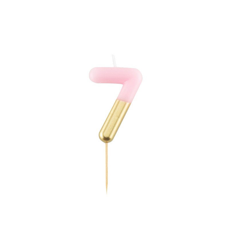 Torto žvakutė "7" / rožinė - auksinė (1 vnt./ 6 cm) - 1