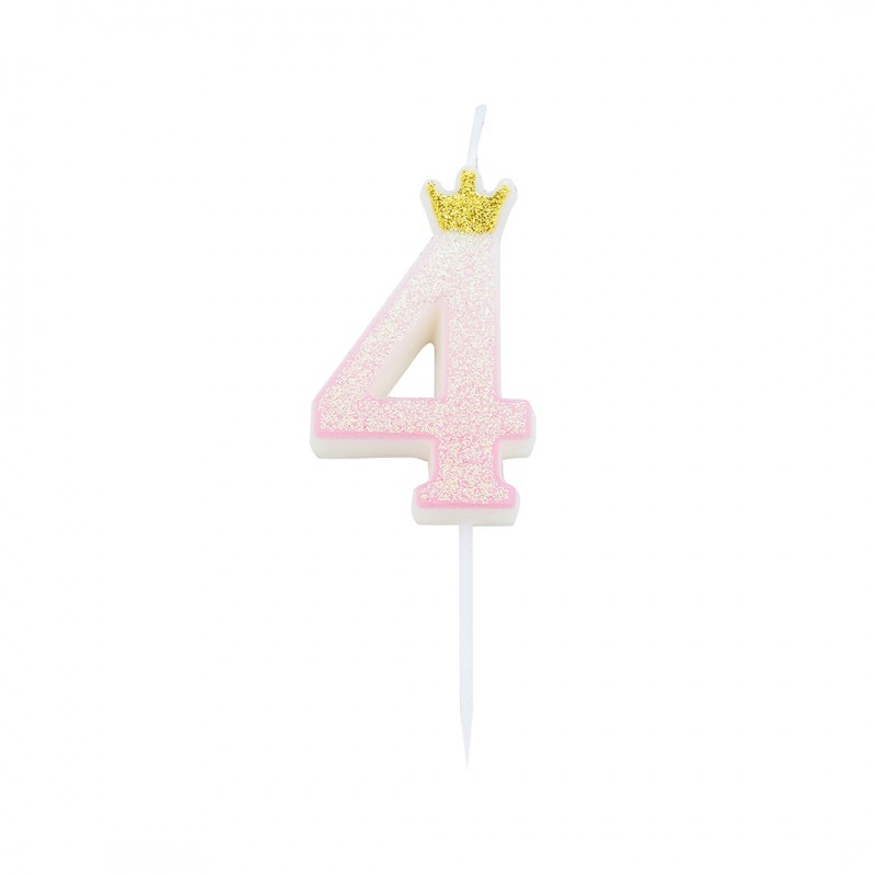 Torto žvakutė "4" / rožinė su karūnėle (1 vnt./ 5 cm) - 1