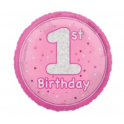 Folinis balionas "1' birthday" / rožinis (18" 46 cm) - 1