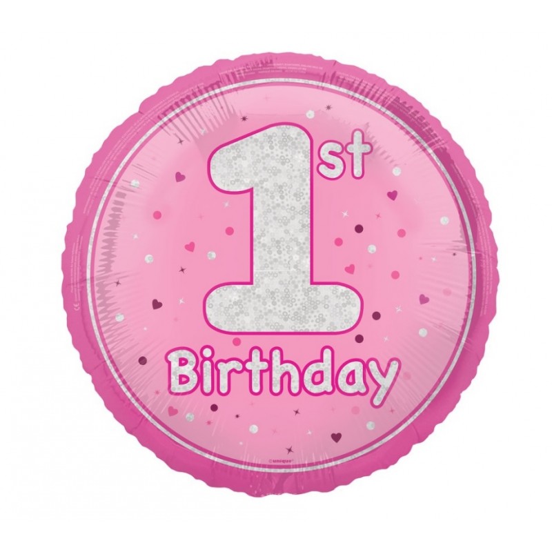 Folinis balionas "1' birthday" / rožinis (18" 46 cm) - 1
