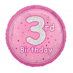 Folinis balionas "3' birthday" / rožinis (18" 46 cm) - 1