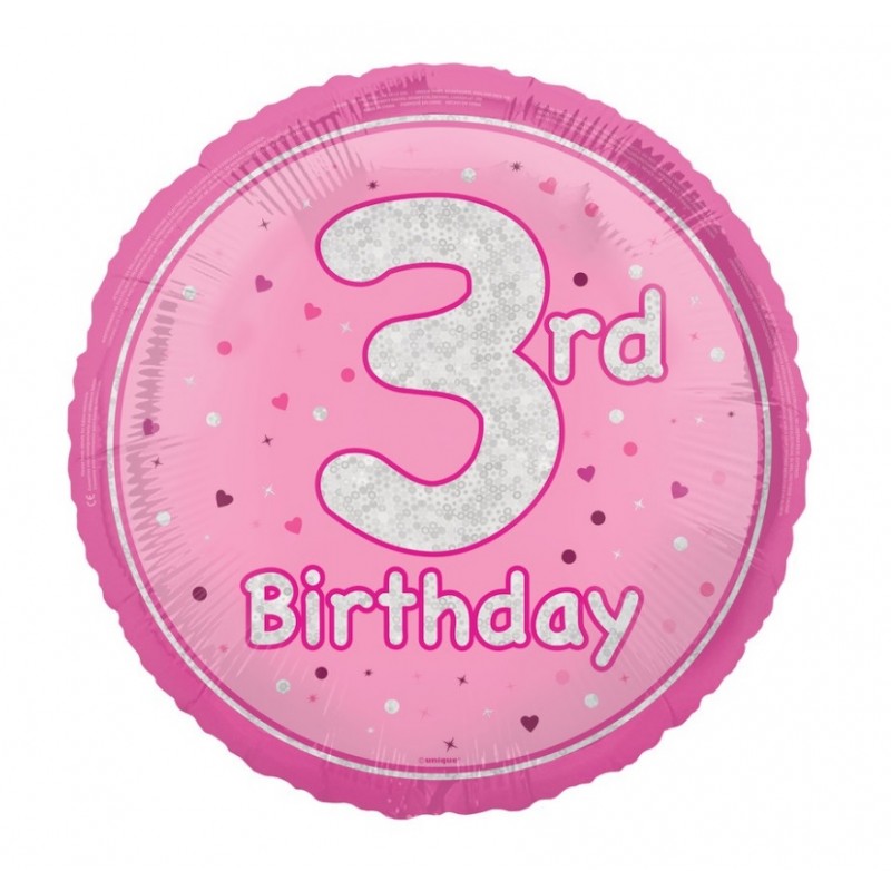 Folinis balionas "3' birthday" / rožinis (18" 46 cm) - 1