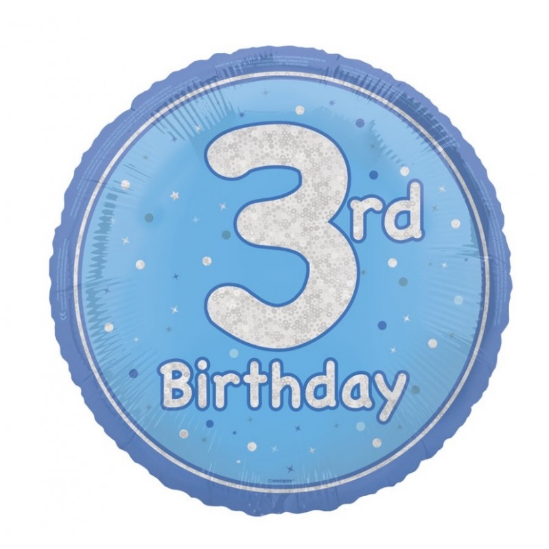 Folinis balionas "3' birthday" / melsvas (18" 46 cm) - 1