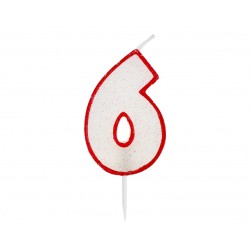 Žvakutė "6" raudonais kraštais