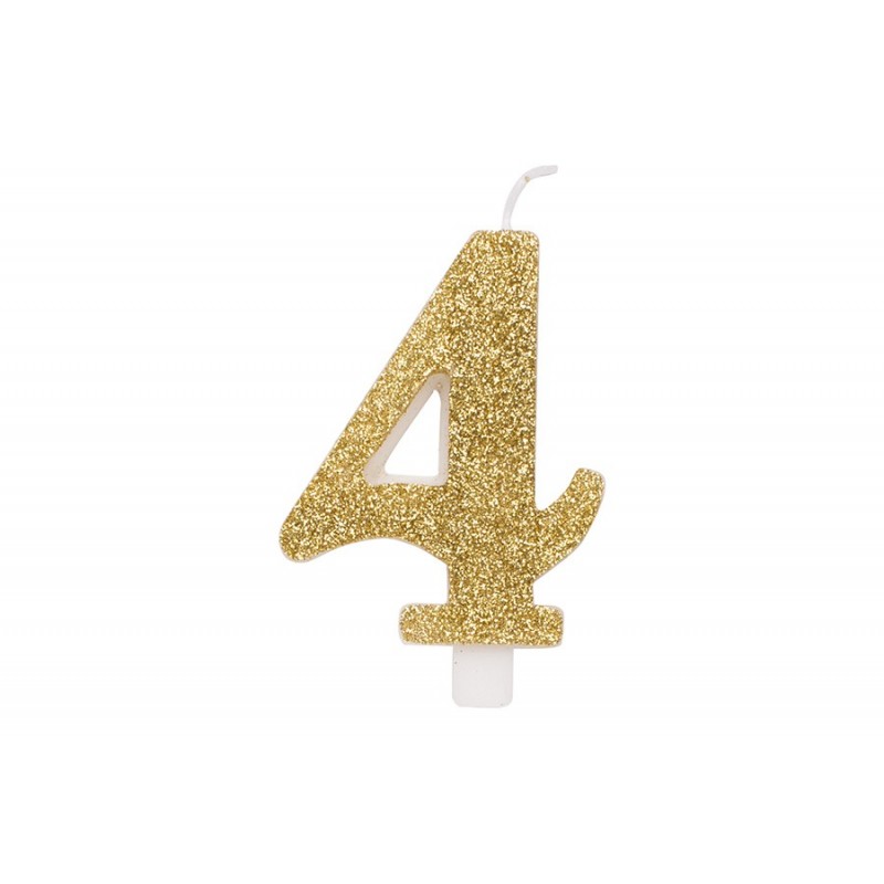 Auksinė žvakutė tortui skaičius "4"