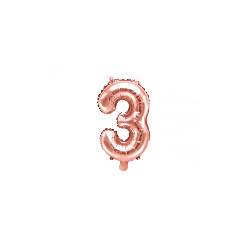 Folinis balionas "Skaičius 3"/Rose Gold (+/-35 cm./1 vnt.) - 4