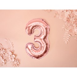 Folinis balionas "Skaičius 3"/Rose Gold (+/-35 cm./1 vnt.) - 5