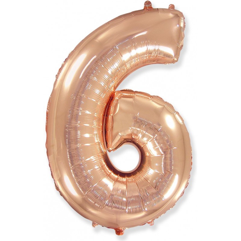 Folinis balionas "Skaičius 6"/Rose gold (40" 102 cm.) - 1