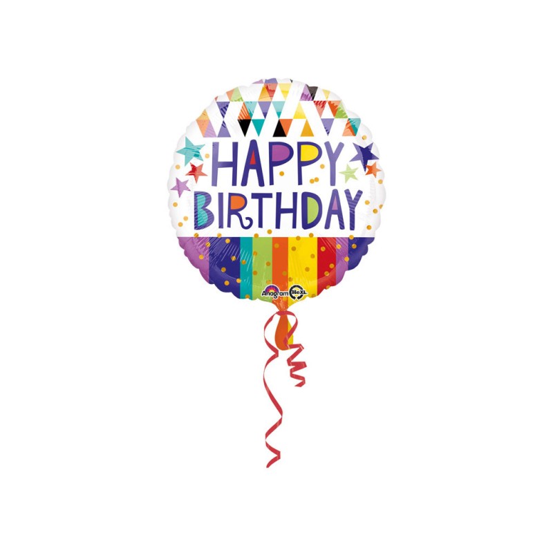 Folinis balionas "Happy birthday"/spalv. (17" 43 cm.) - 1