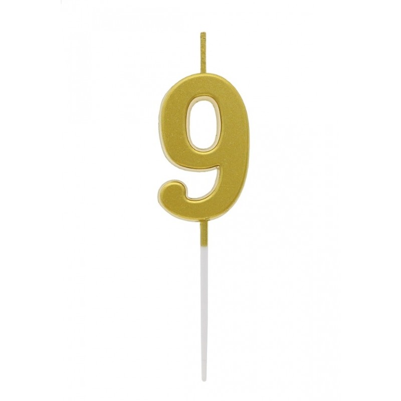 Žvakutė "9" / auksinė (1 vnt./8 cm) - 1